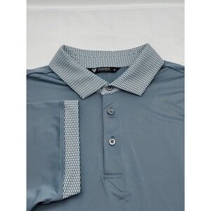 LEVEL‎ WEAR POLO SHIRT SLEEVE SHIRT BUTTON UP LARGE LIGHT GRAY /BLUE